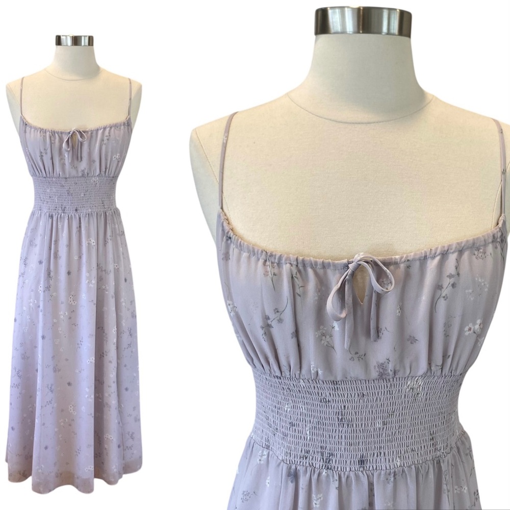 Aritzia Wilfred Genoa Midi Dress In Lilac Floral With Slit Leg
